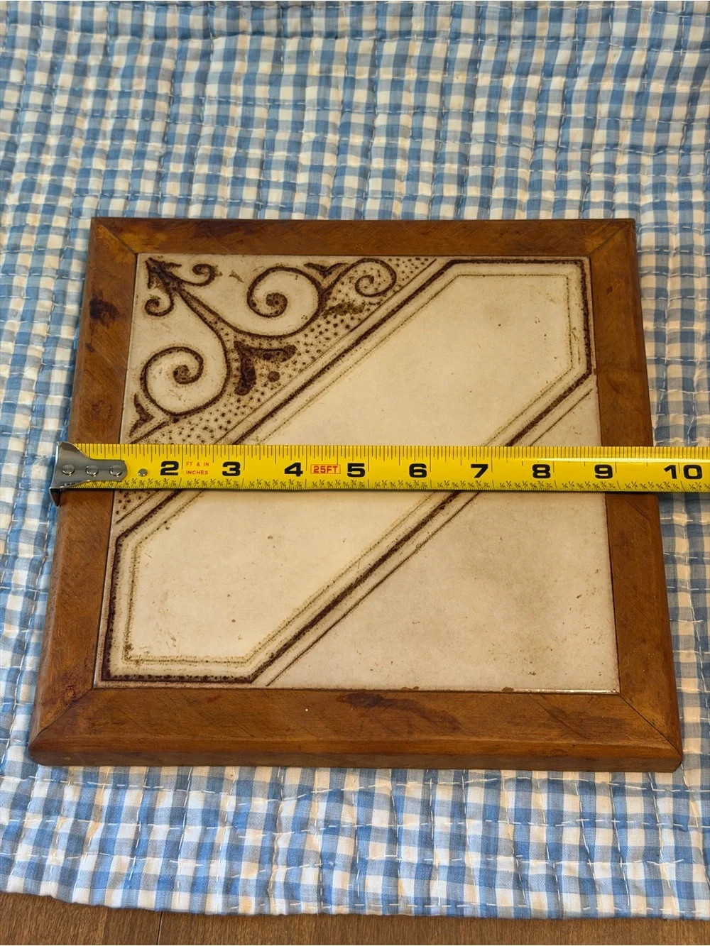 Ceramic Tile Trivet w/ Wood Frame Cork Back, Abstract 10 in